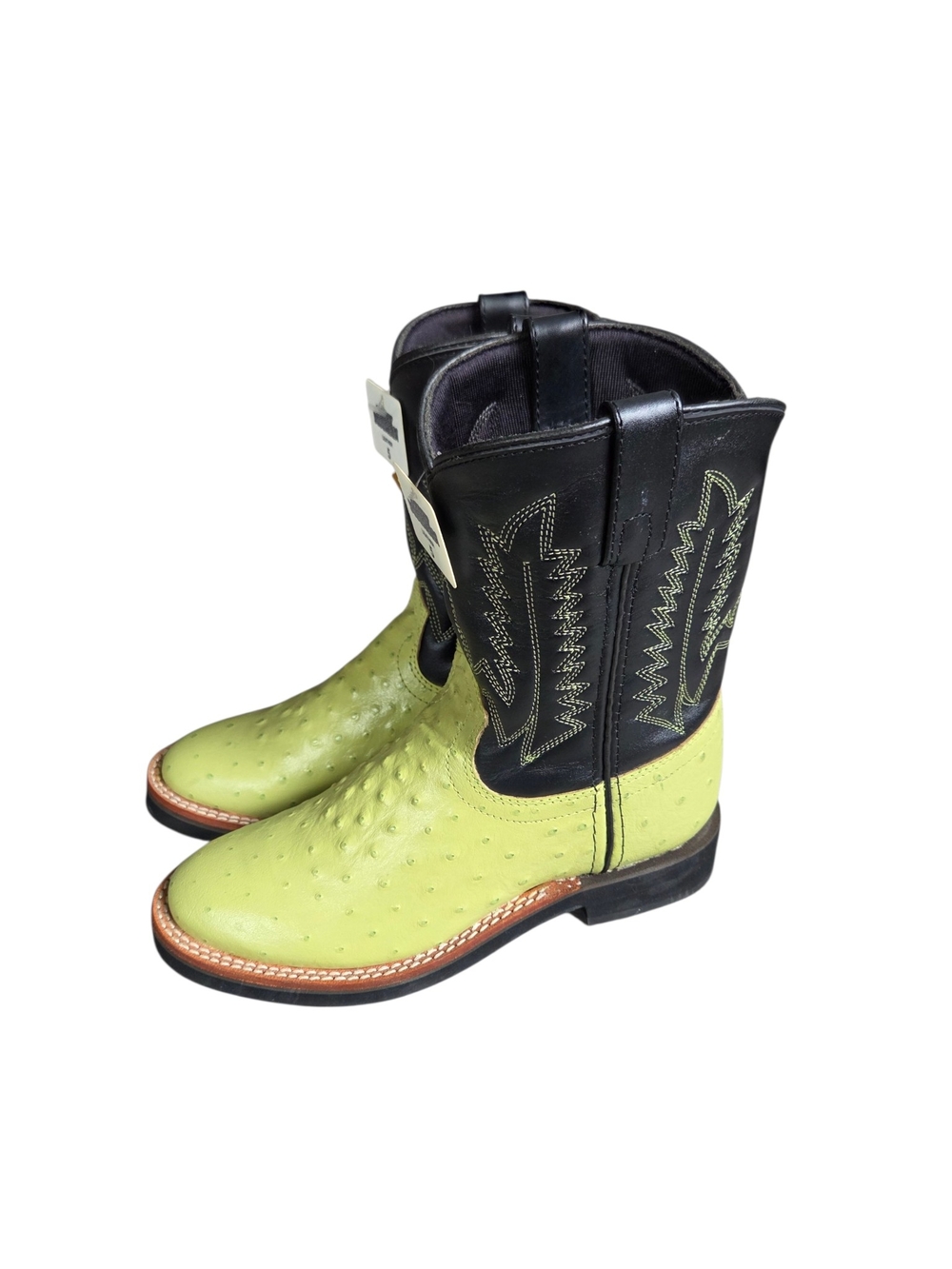Smoky Mountain Lime Green Ostrich Print Leather Western Boots Youth 5 Women 7 - Picture 3 of 10